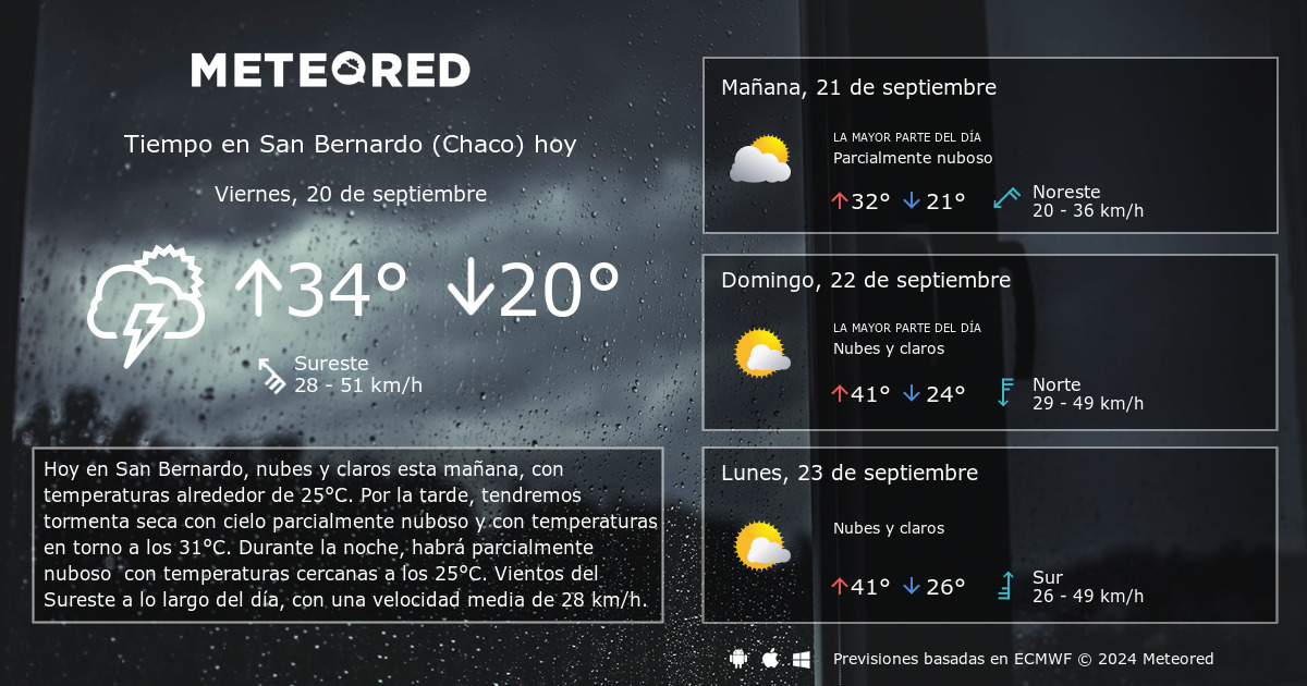 Tiempo en San Bernardo Chaco . Clima a 14 d as Meteored